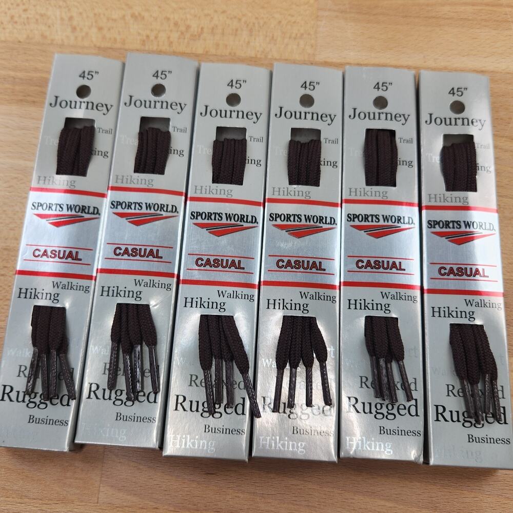 Sport's World Casual Flat Brown Shoe Laces- 45"- 6 Pair- St. Louis Braid